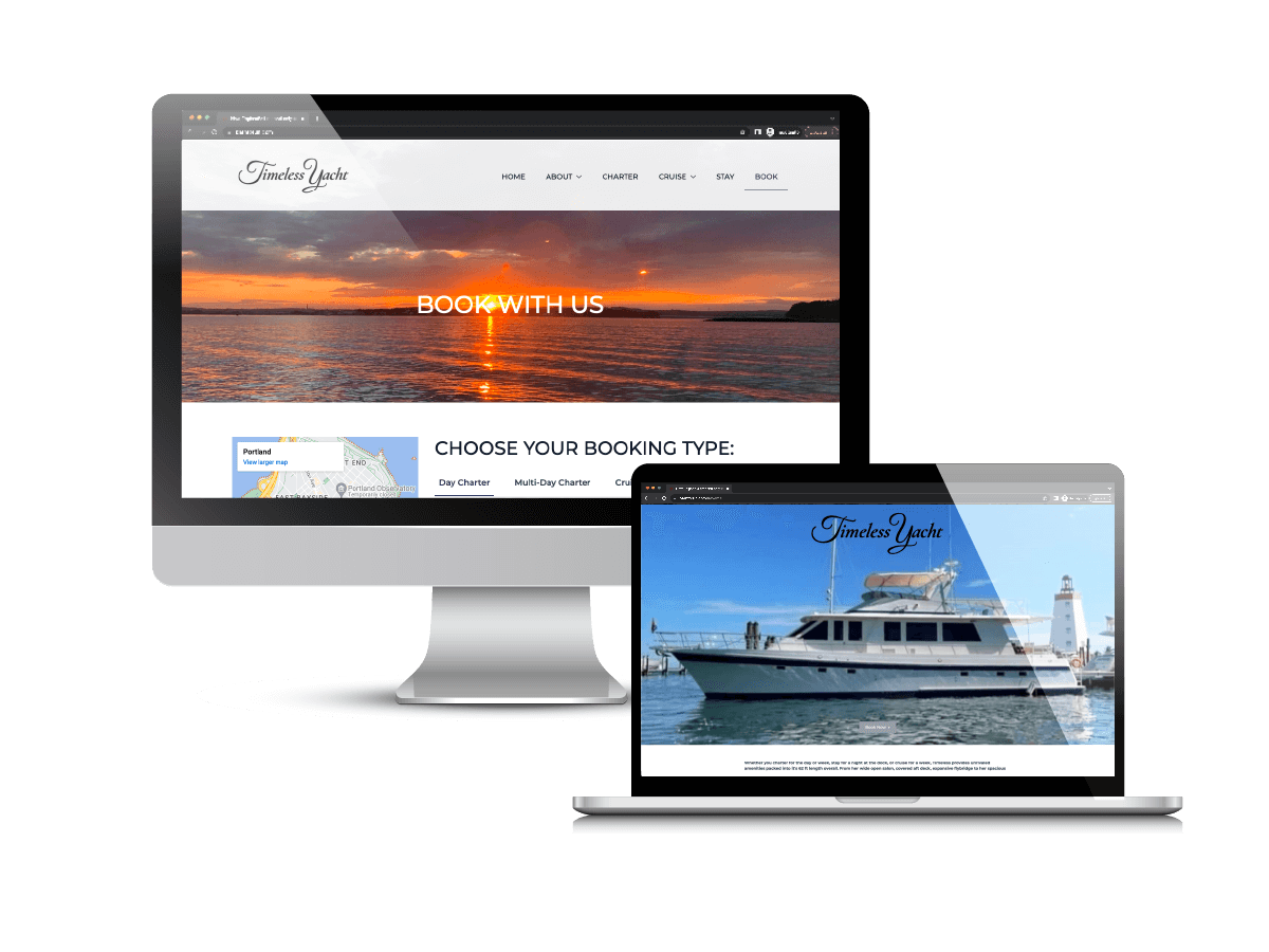 Timeless Yacht website screenshots, built by Creare Web Solutions